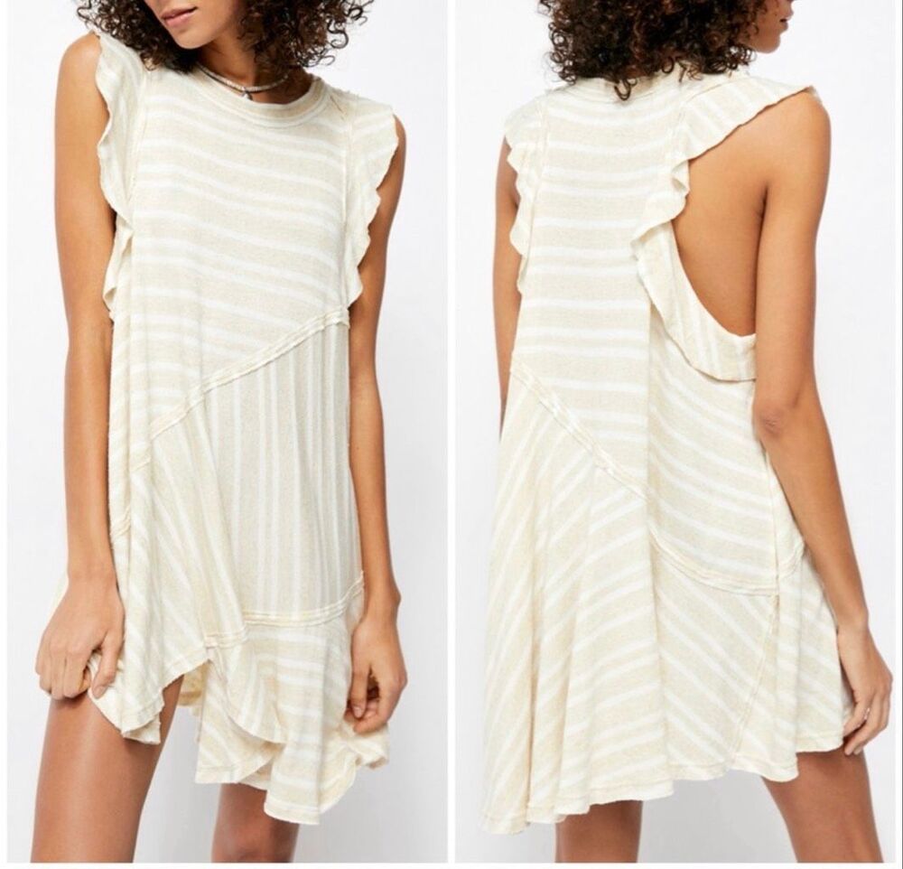 Free People Between The Lines Tunic dress tan Ivory Combo Linen Blend XS NEW